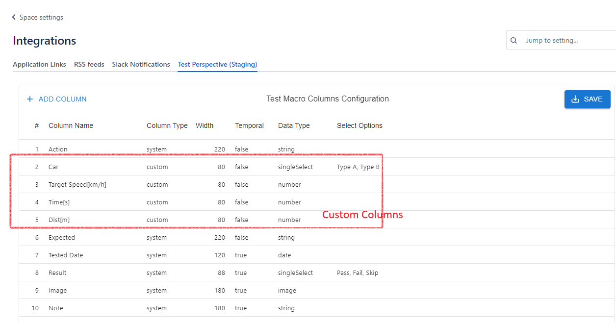 Customize Test Macro Columns for Your Space